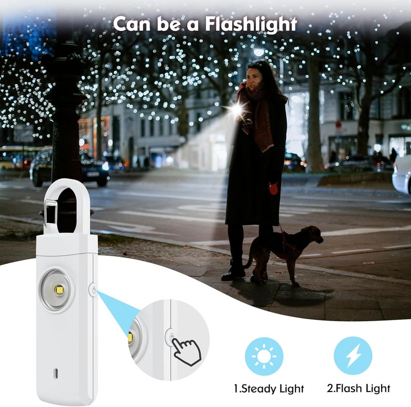 ANKOSHUN Rechargeable Personal Alarms for Women - Christmas Birthday Gifts for Women, Stocking Stuffers for Teen Girl, Daughter, Safety Keychain Flashlight, Siren Alarm, Travel College Essentials (White) - Image 3